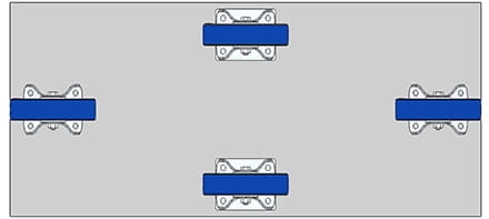 Patru role cu suport fix, cu role centrale plasate la o înălțime de montare mai mare